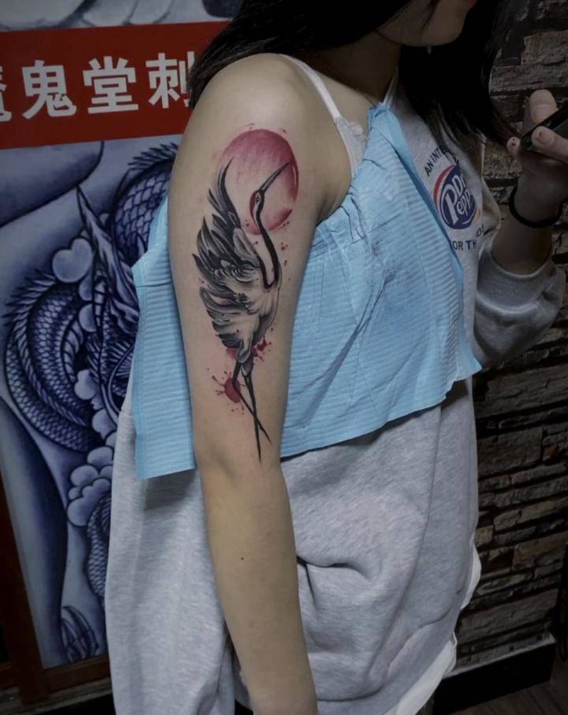 仙鹤遮盖作品纹身图片_手臂纹身图案