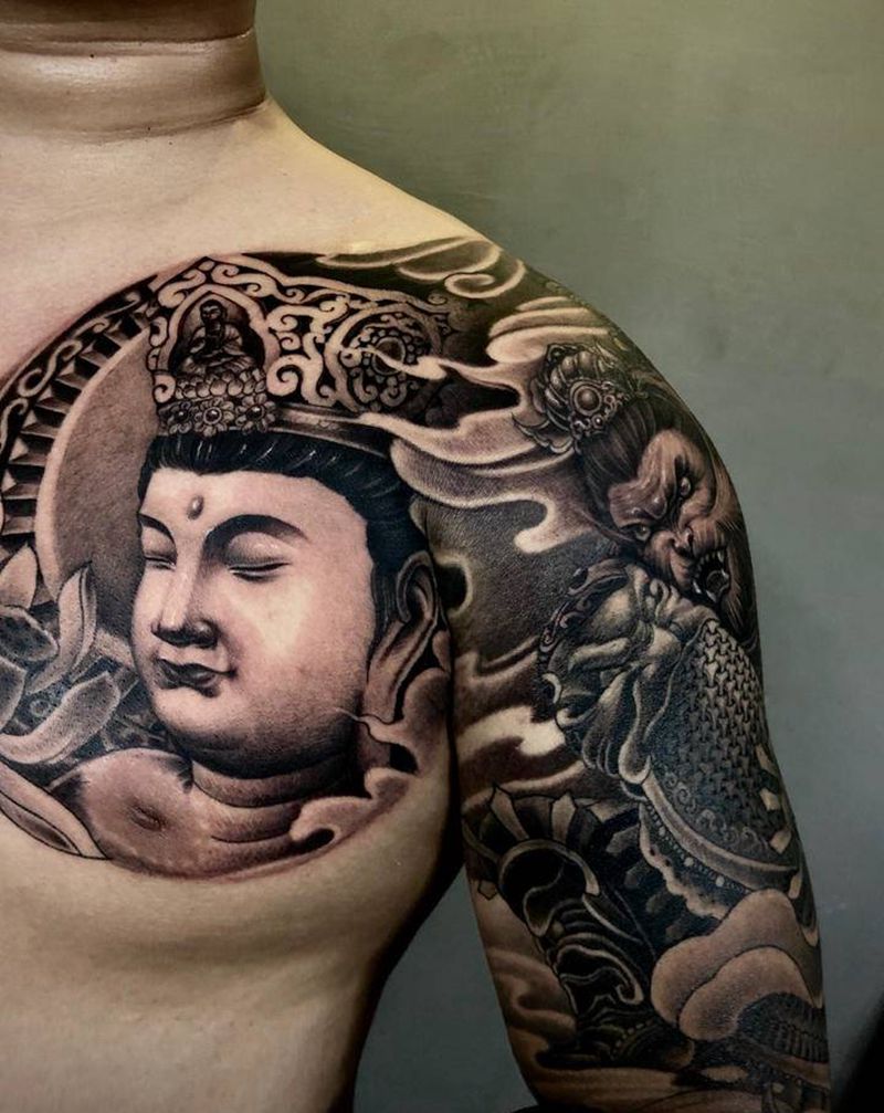 半甲纹身图片_手臂新传统纹身图案