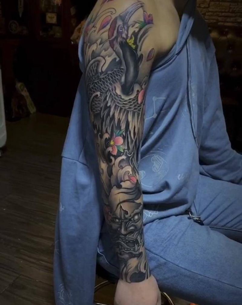 仙鹤般若纹身图片_手臂纹身图案