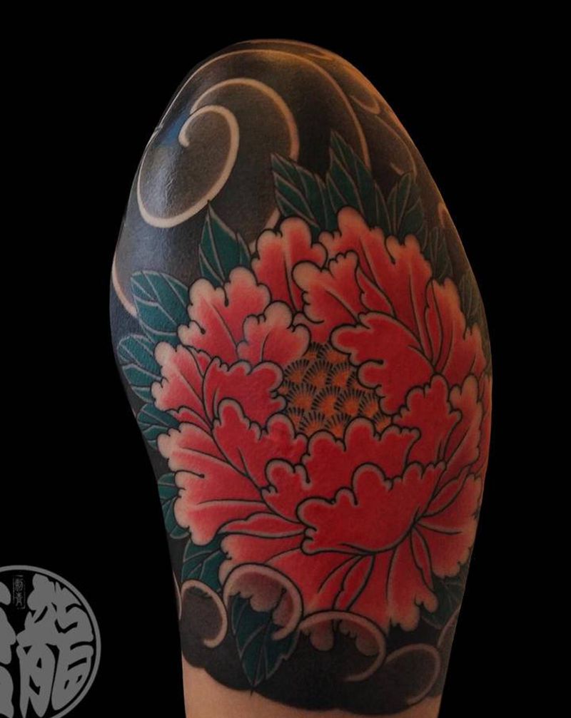 老传统牡丹•唐龍峯纹身图片_手臂老传统牡丹纹身图案