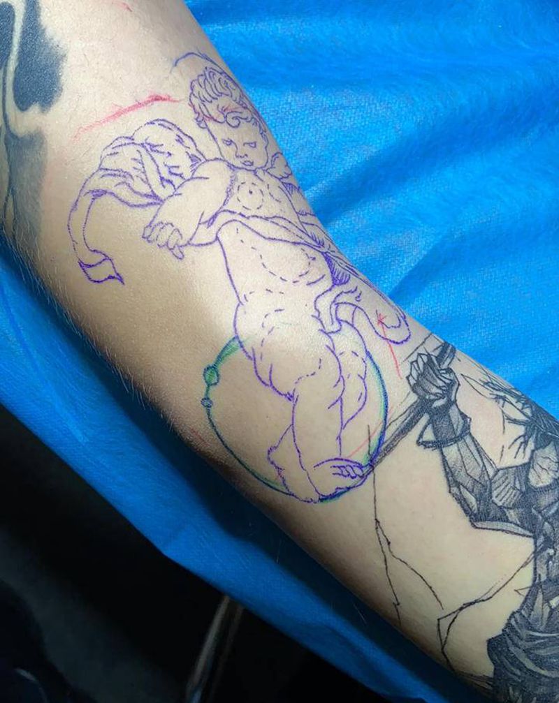 天使雷神纹身图片_手臂欧美写实纹身图案