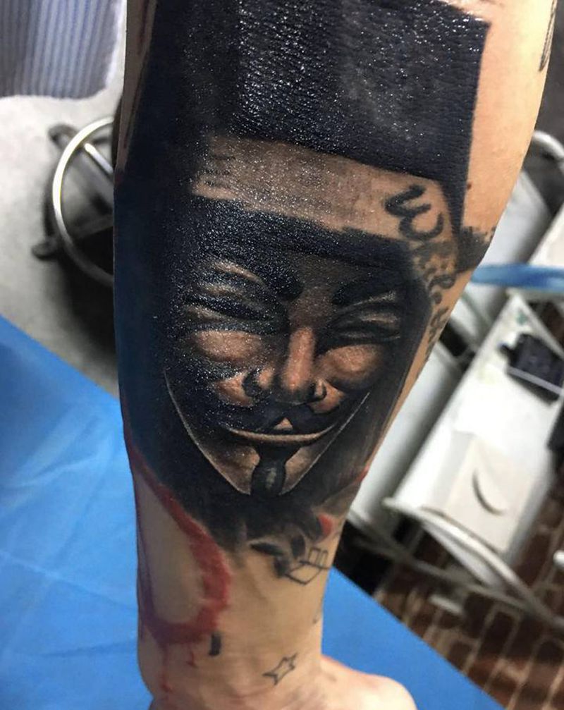 v字仇杀修改纹身图片_手臂欧美写实纹身图案