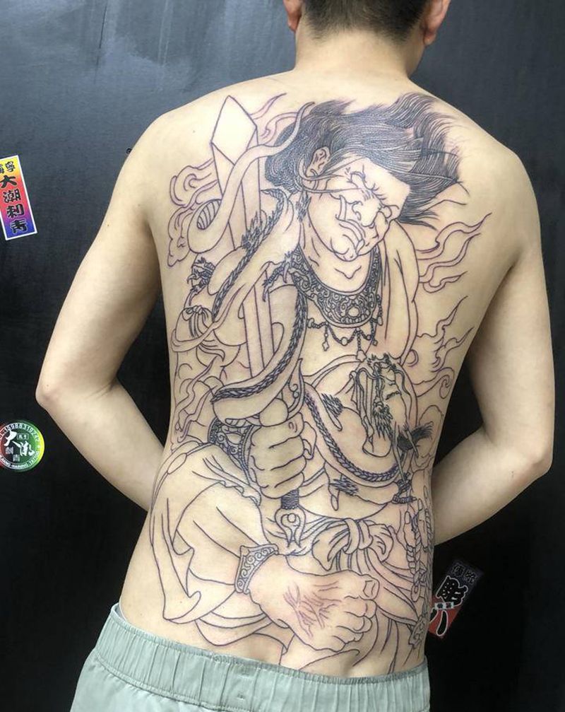 不动明王纹身图片_背部新传统纹身图案