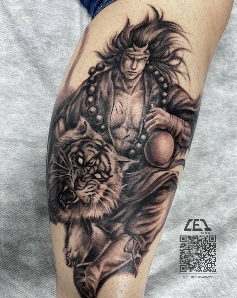 武松打虎纹身图片_腿部纹身图案