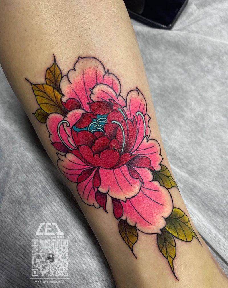 牡丹纹身图片_脚部纹身图案