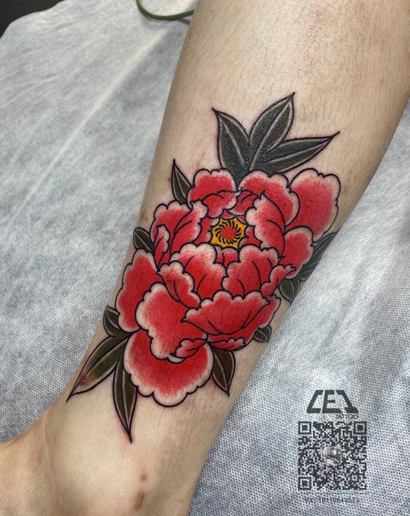 老传统牡丹纹身图片_脚部纹身图案