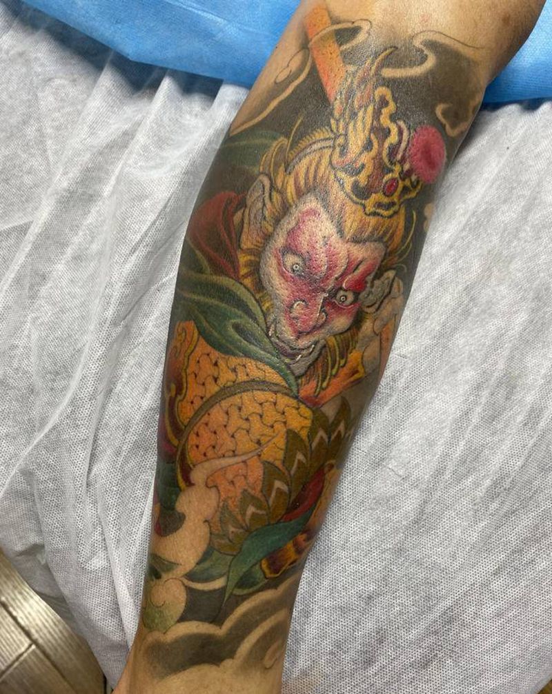 猴子纹身图片_腿部纹身图案