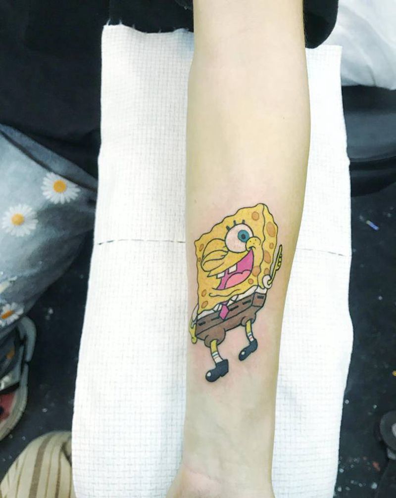 海绵宝宝纹身图片_手臂纹身图案