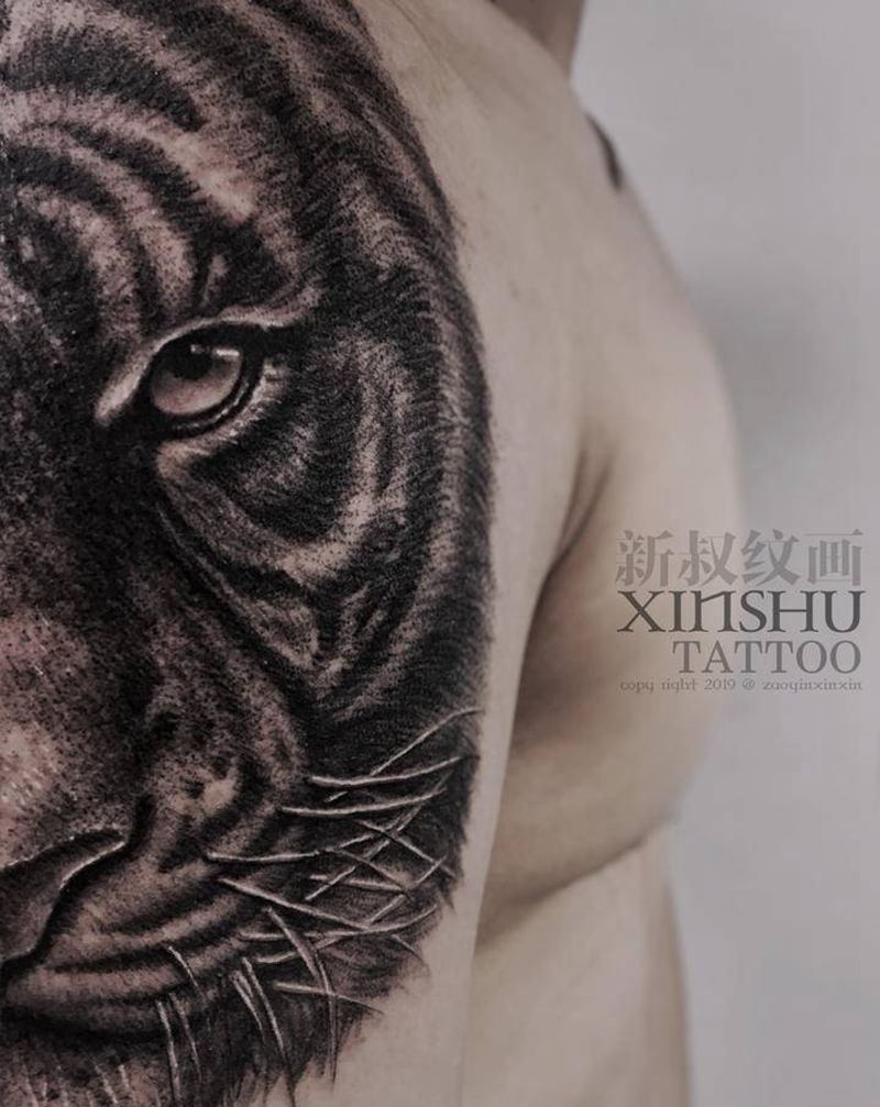虎虎生威纹身图片_手臂欧美写实纹身图案