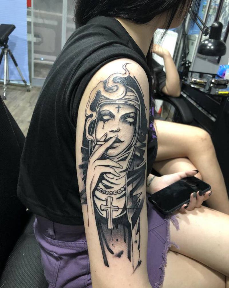 暗黑纹身图片_手臂水墨纹身图案