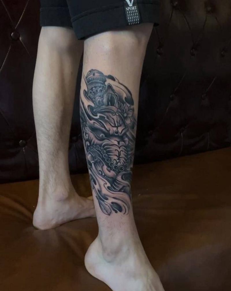象神纹身图片_腿部纹身图案