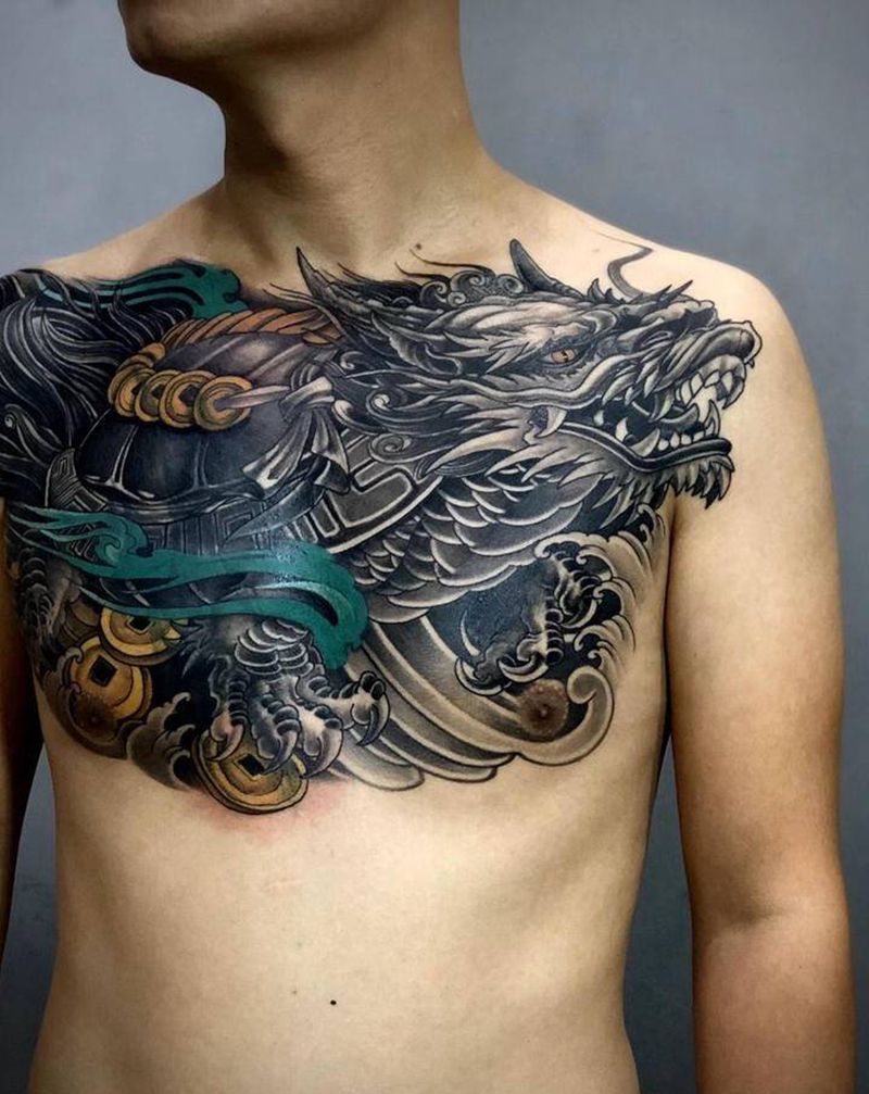 玄武纹身图片_胸部新传统纹身图案