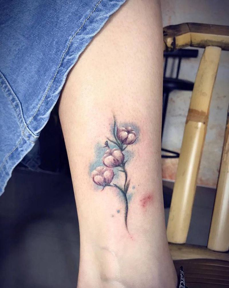 小棉花纹身图片_腿部纹身图案