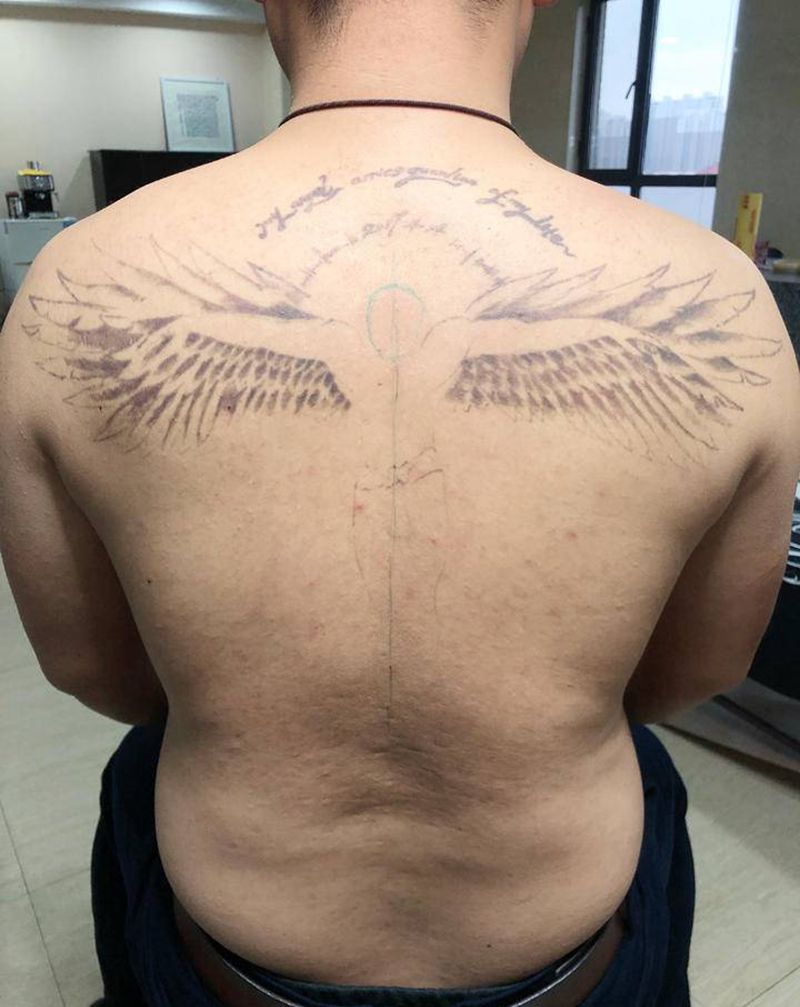 天使纹身图片_背部纹身图案