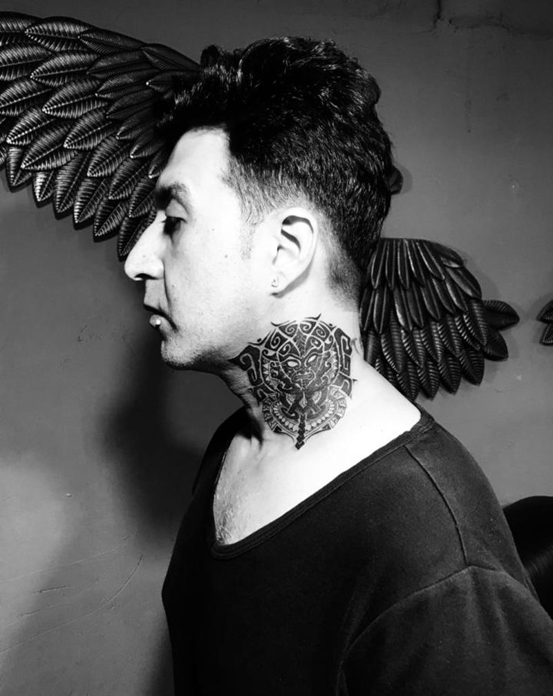 玛雅图腾纹身图片_颈部图腾纹身图案