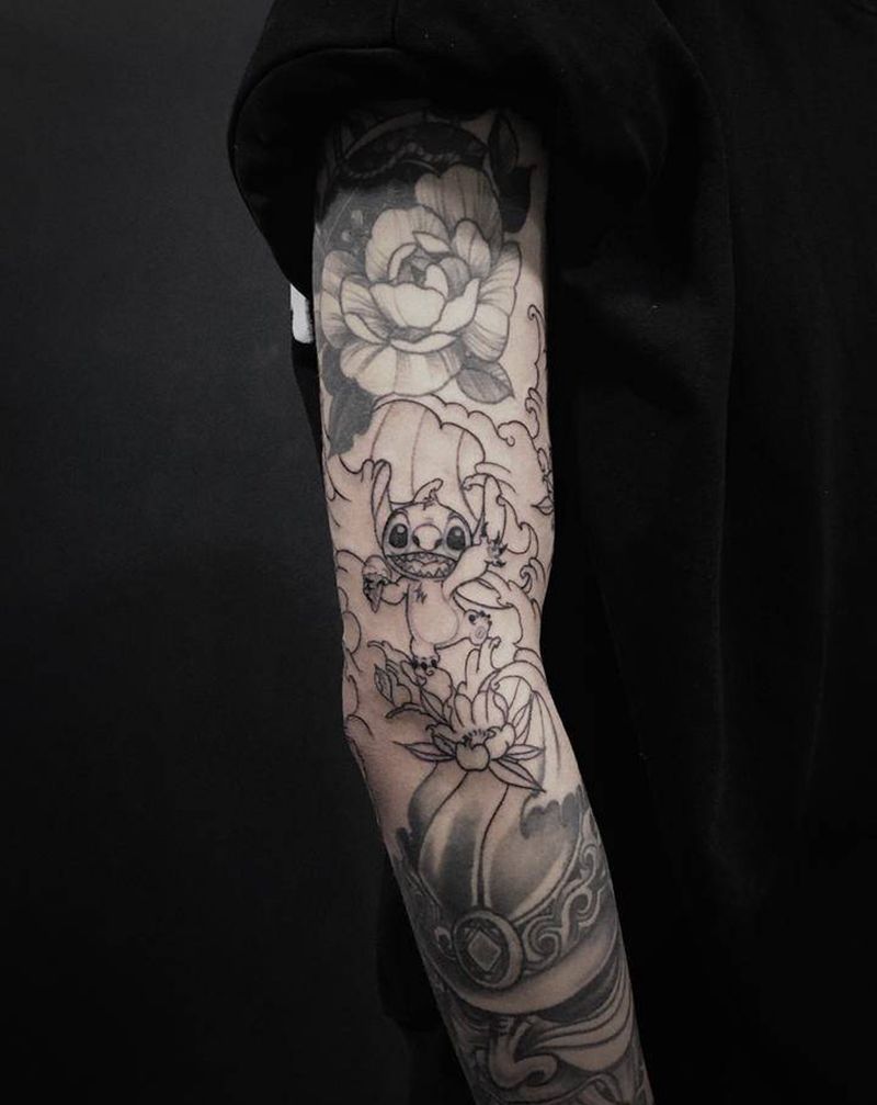 史迪奇破水门纹身图片_手臂老传统新传统纹身图案