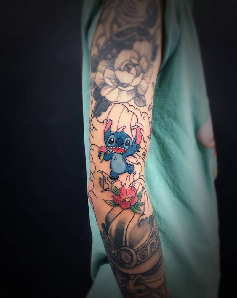 史迪奇纹身图片_手臂新传统老传统纹身图案