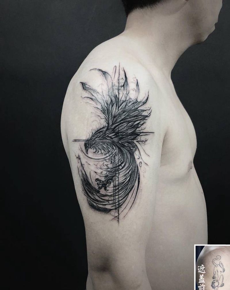 暗黑  凤凰纹身图片_手臂暗黑纹身图案
