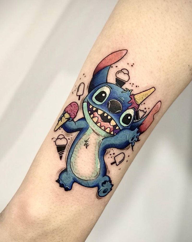 史迪仔纹身图片_手臂New School纹身图案