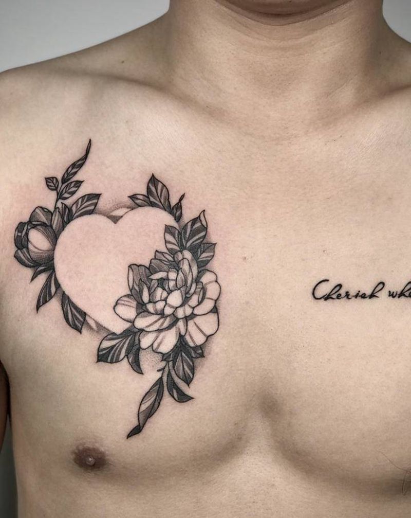 素花纹身图片_胸部小清新纹身图案