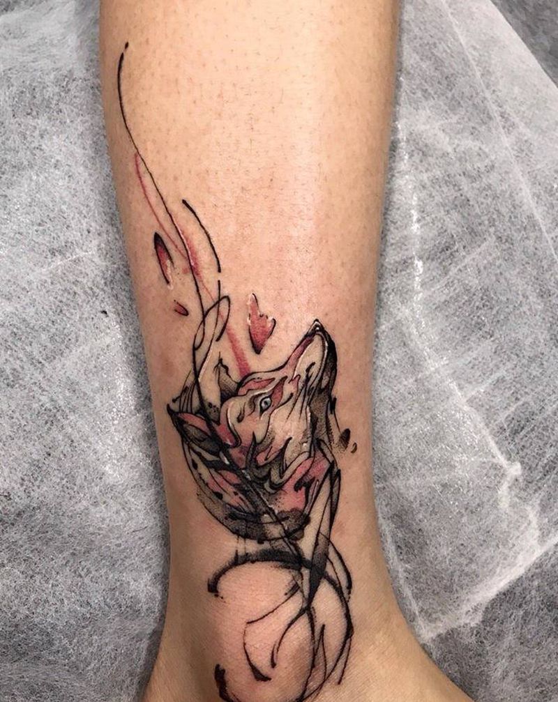 狐狸纹身图片_腿部纹身图案