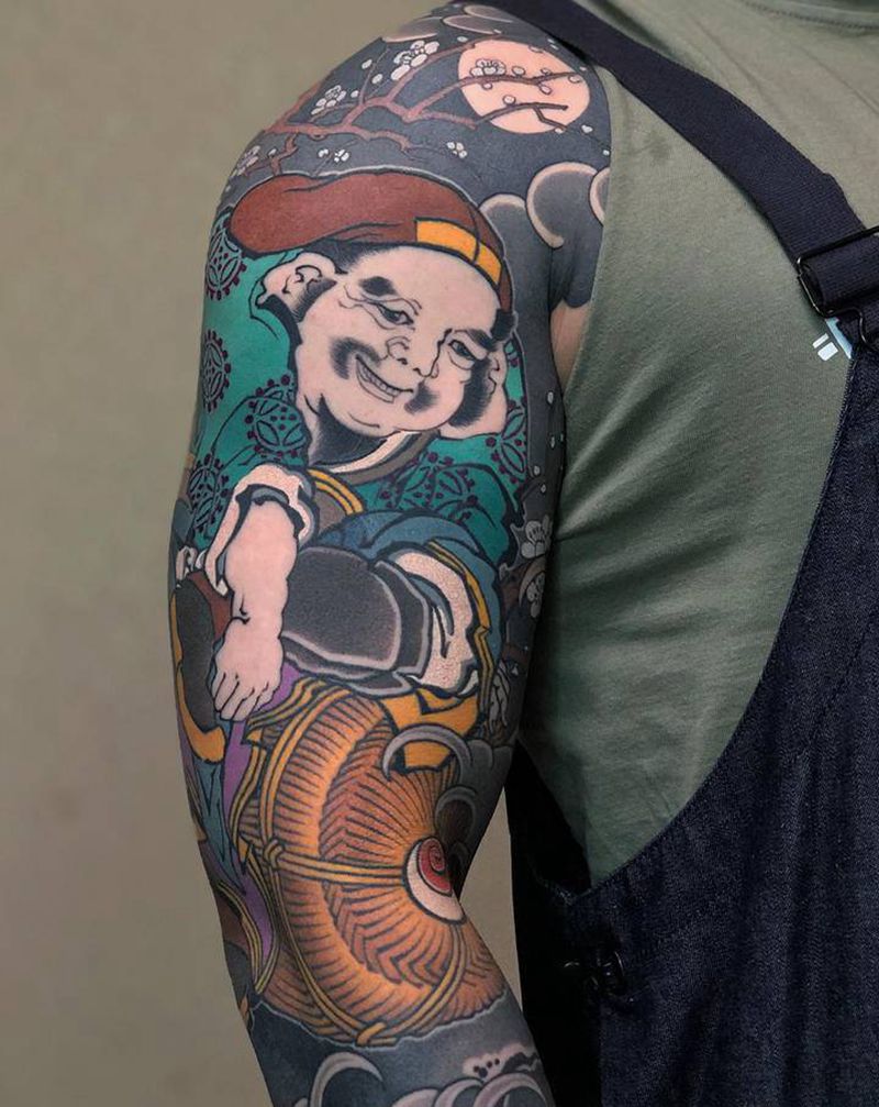 老传统花臂纹身图片_手臂老传统纹身图案