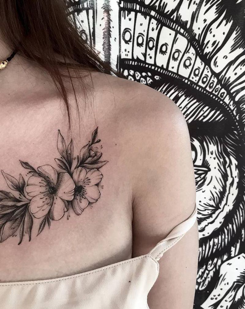 素花一朵纹身图片_胸部纹身图案