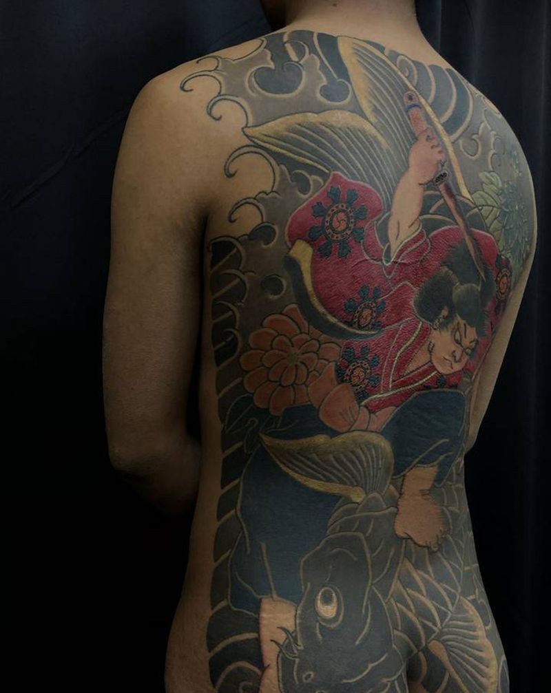 鬼若丸纹身图片_背部老传统纹身图案