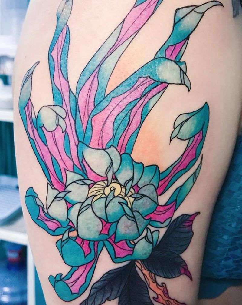 菊花纹身图片_手臂New School纹身图案