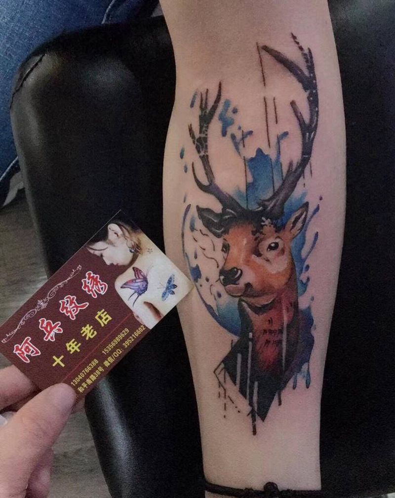 麋鹿纹身图片_手臂纹身图案