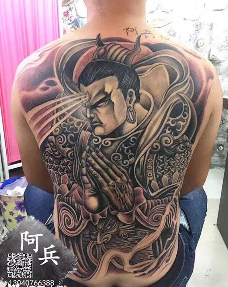 二郎神纹身图片_背部纹身图案