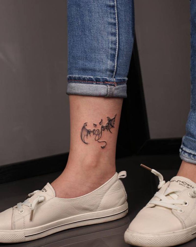 小恶魔天使纹身图片_腿部纹身图案