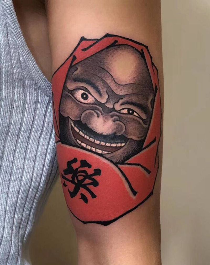 楽纹身图片_手臂老传统达摩蛋圆叁派金华唐龍纹身图案