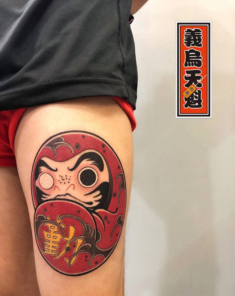 达摩（全程圆五针作品）纹身图片_腿部老传统纹身图案