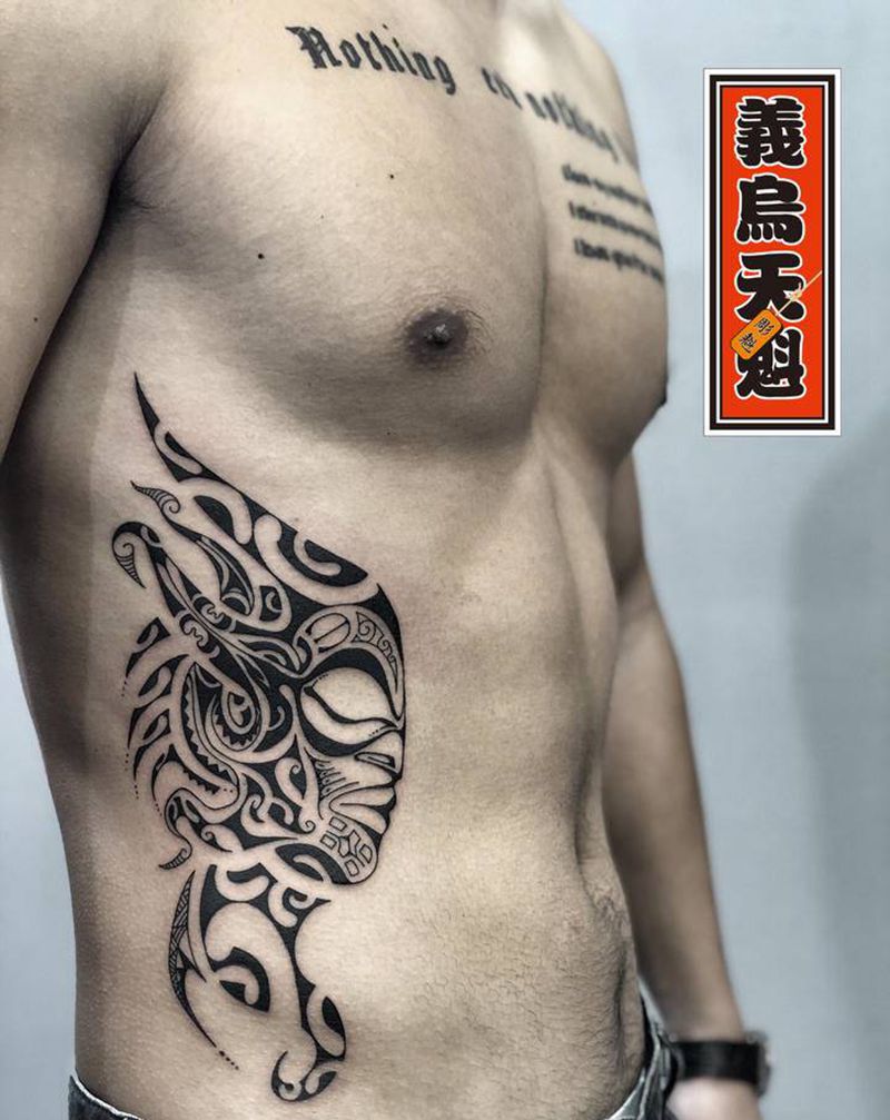 玛雅图腾（全程圆五针作品）纹身图片_腹部腰部图腾纹身图案