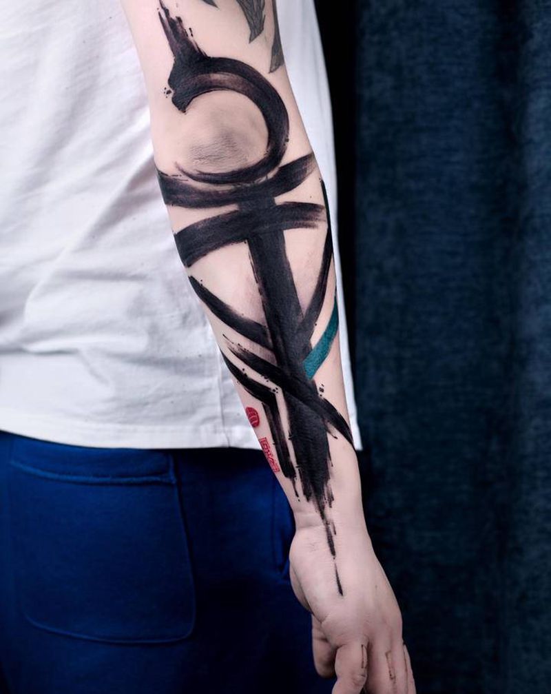 笔触 家纹身图片_手臂手部水墨书法泼墨中国风纹身图案