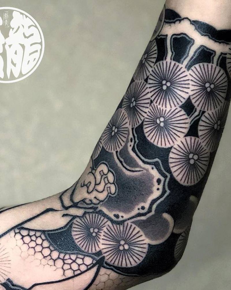 唐龍毛毛圆针作品细节图纹身图片_手臂老传统松树纹身图案