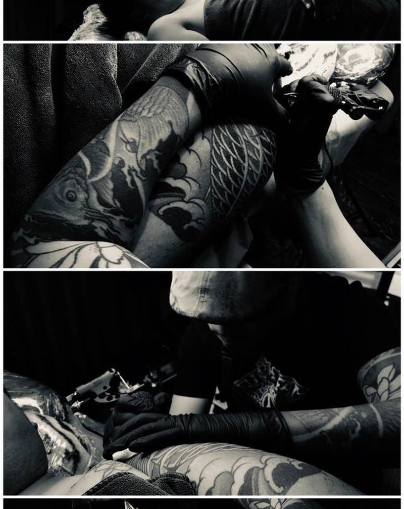 新传统大鲤鱼纹身图片_手臂新传统鲤鱼纹身图案