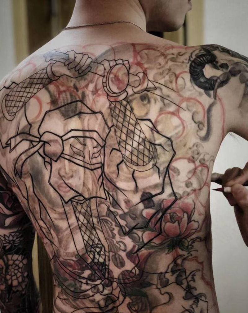 老传统忍者满背遮盖•唐龍峯纹身图片_背部老传统忍者纹身图案