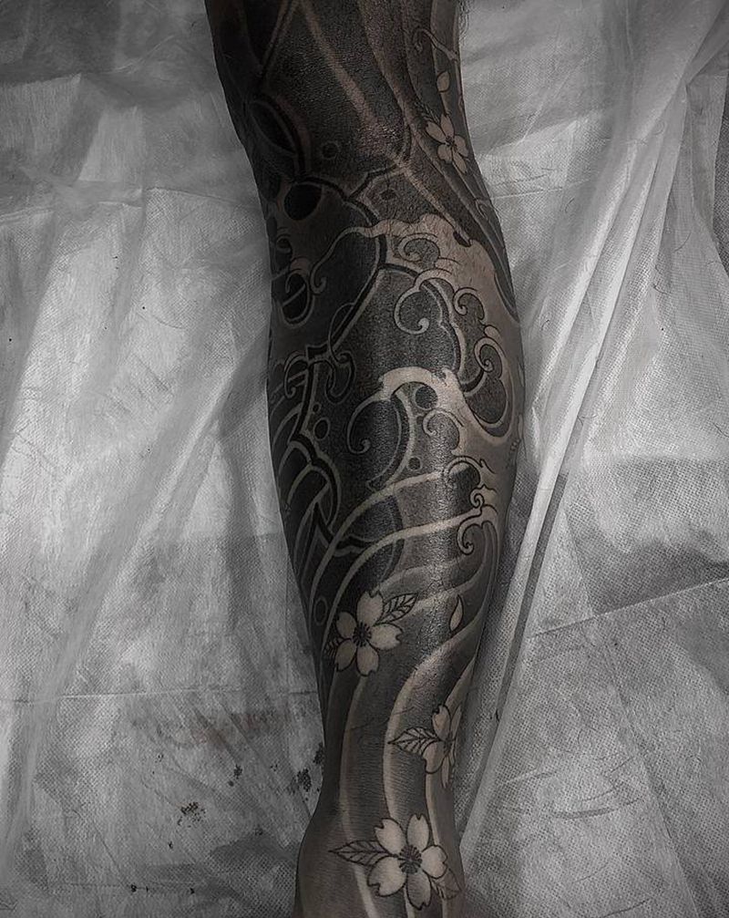 浪纹身图片_腿部脚部老传统新传统纹身图案