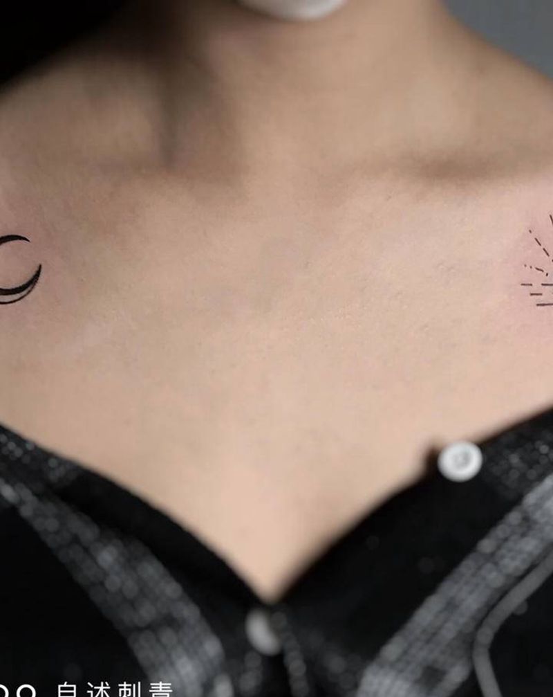 日月纹身图片_肩部几何图腾纹身图案