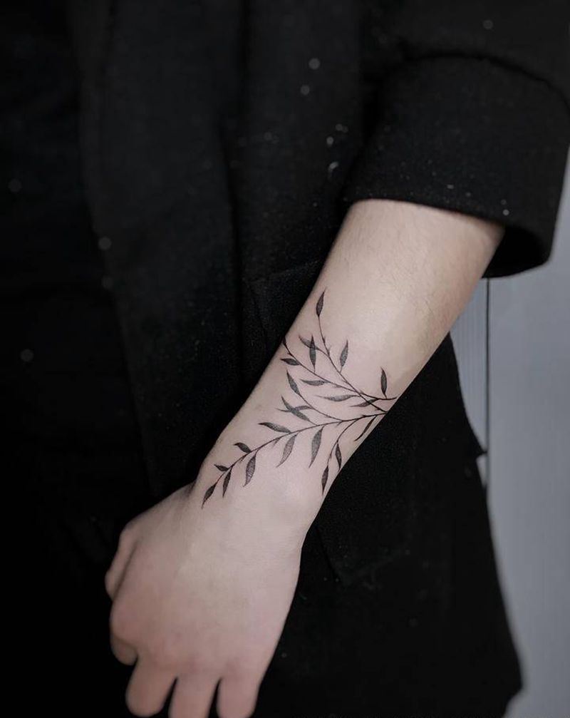 植物纹身图片_手臂点刺纹身图案