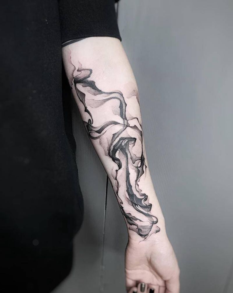 烟雾修改纹身图片_手臂水墨纹身图案