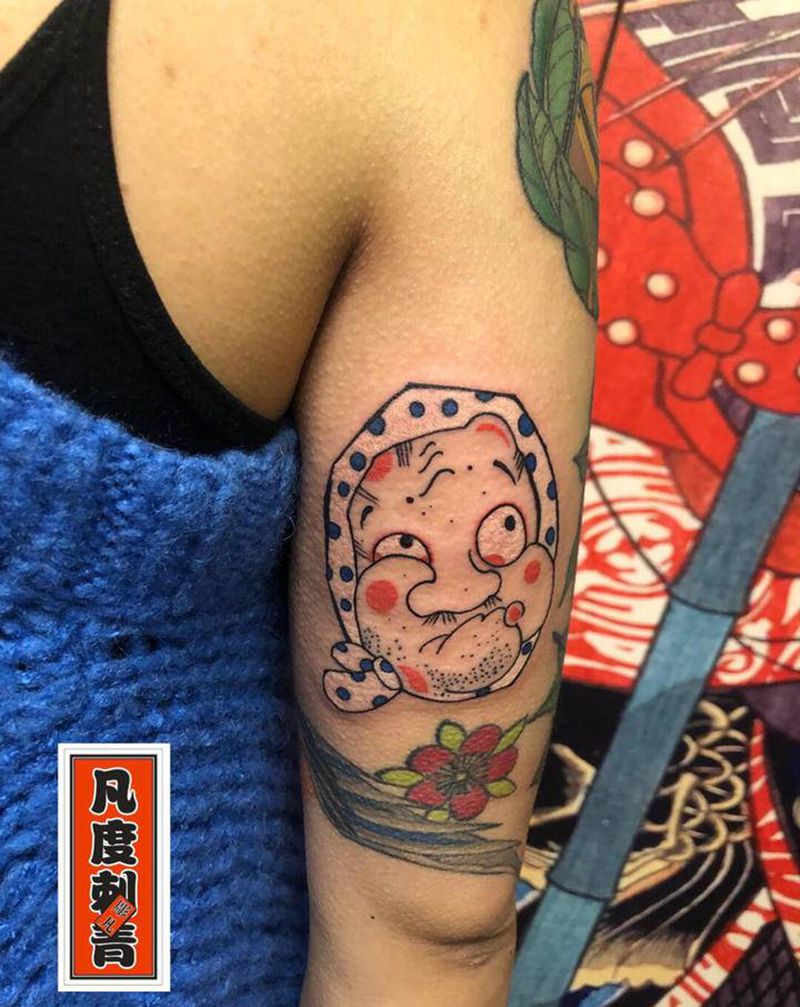 火男纹身图片_手臂老传统火男日式小图老传统纹身图案