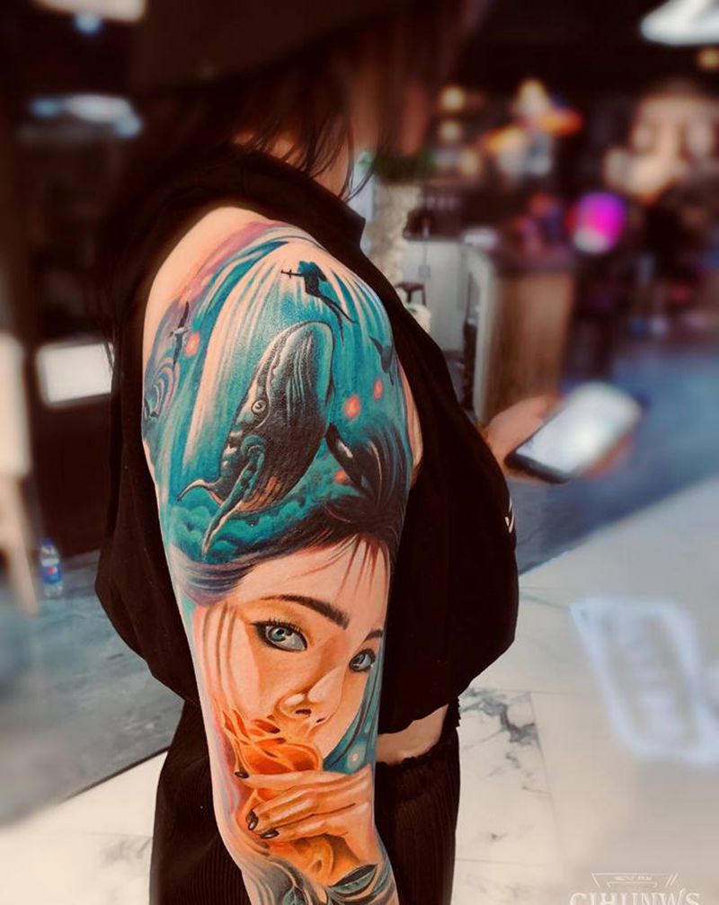 欧美写实遮盖失败纹身纹身图片_手臂欧美写实纹身图案