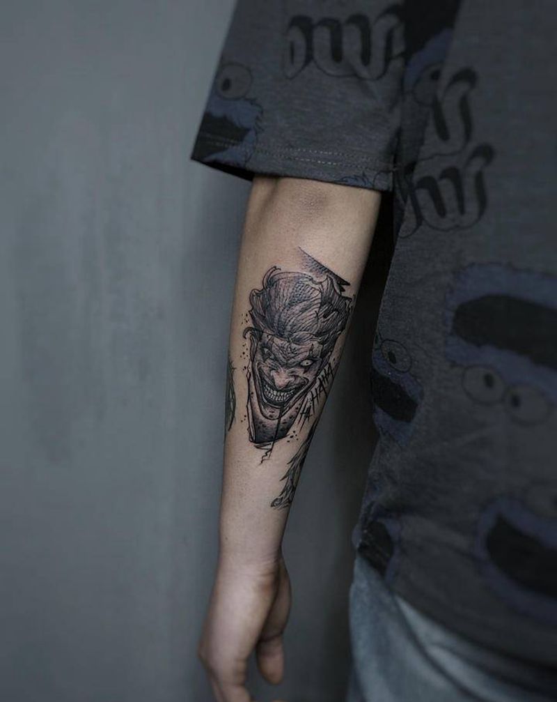 Joker纹身图片_手臂欧美写实纹身图案