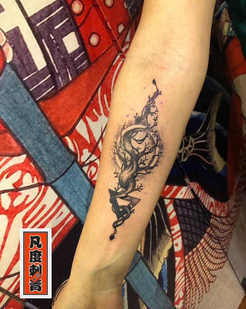 小清新 树纹身图片_手臂点刺树纹身图案