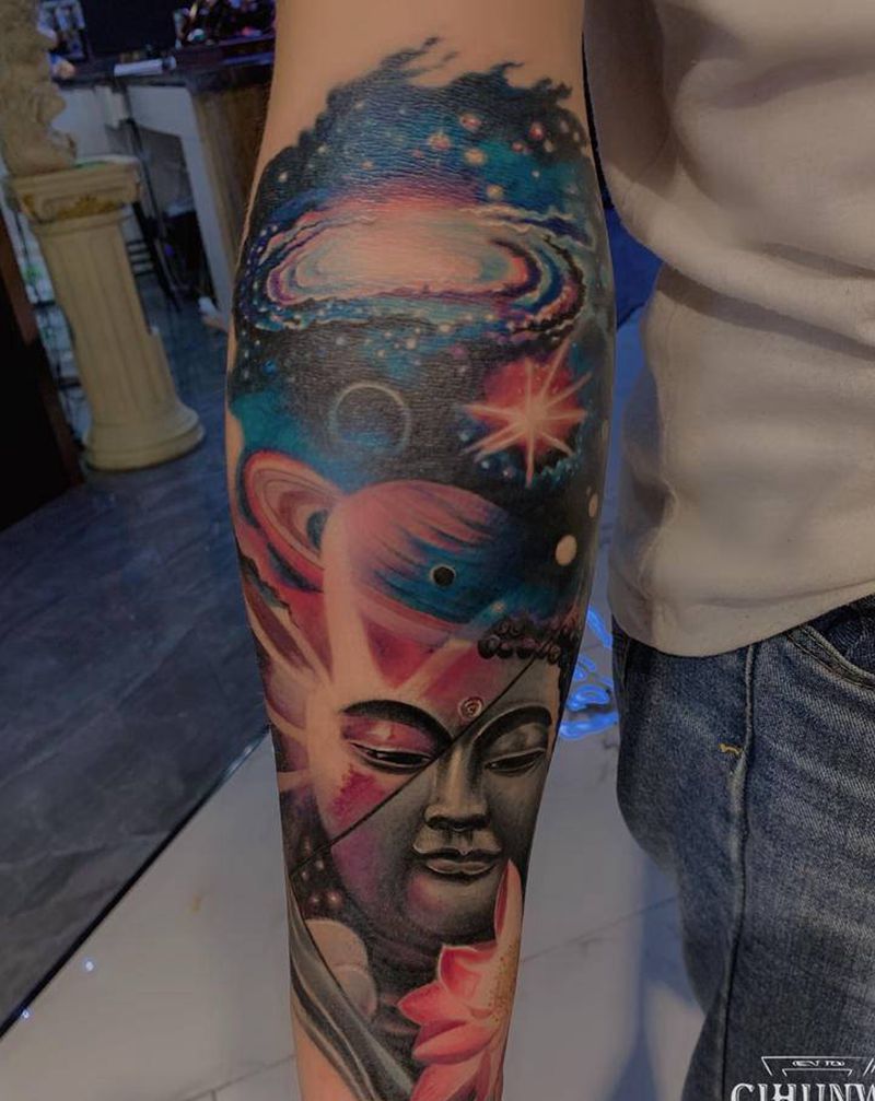 写实星空佛纹身纹身图片_手臂欧美写实纹身图案