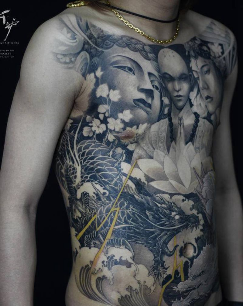 不负如来不负卿纹身图片_胸部腹部新传统纹身图案