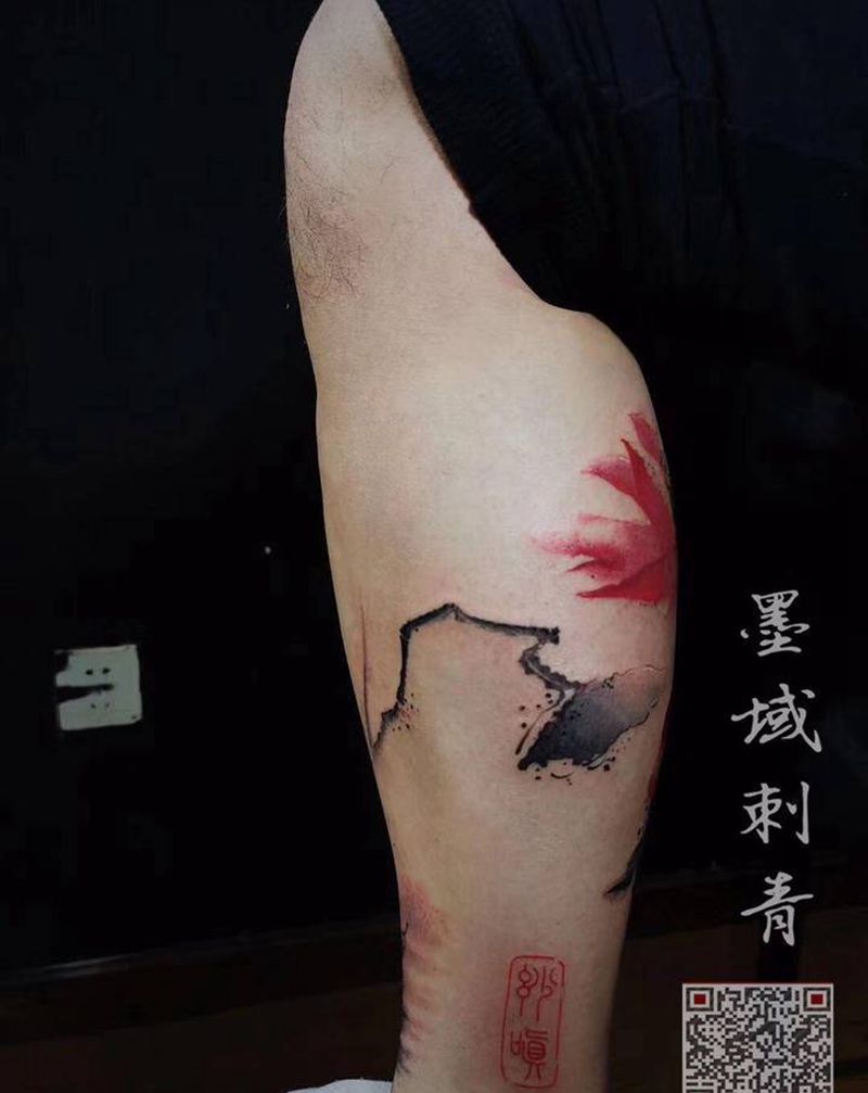 水墨仙鹤纹身图片_腿部手臂水墨纹身图案